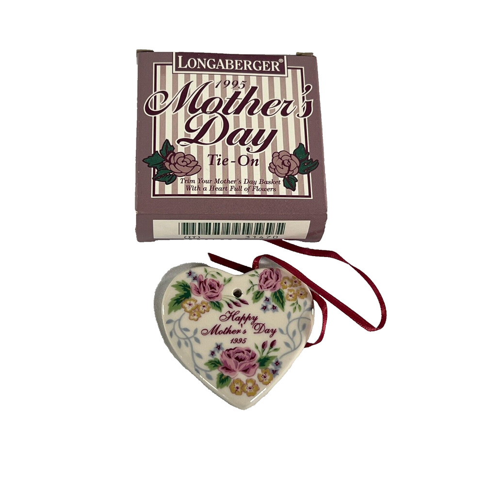 1995 Longaberger Mother's‎ Day Flowers Heart Ceramic Tie-On #31470 Vintage
